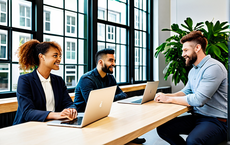 **Prompt:** A modern, brightly lit co-working space filled with diverse professionals collaborating on laptops and tablets, fully clothed, appropriate attire, safe for work, featuring green plants and large windows with natural light, perfect anatomy, natural proportions, family-friendly, professional environment.