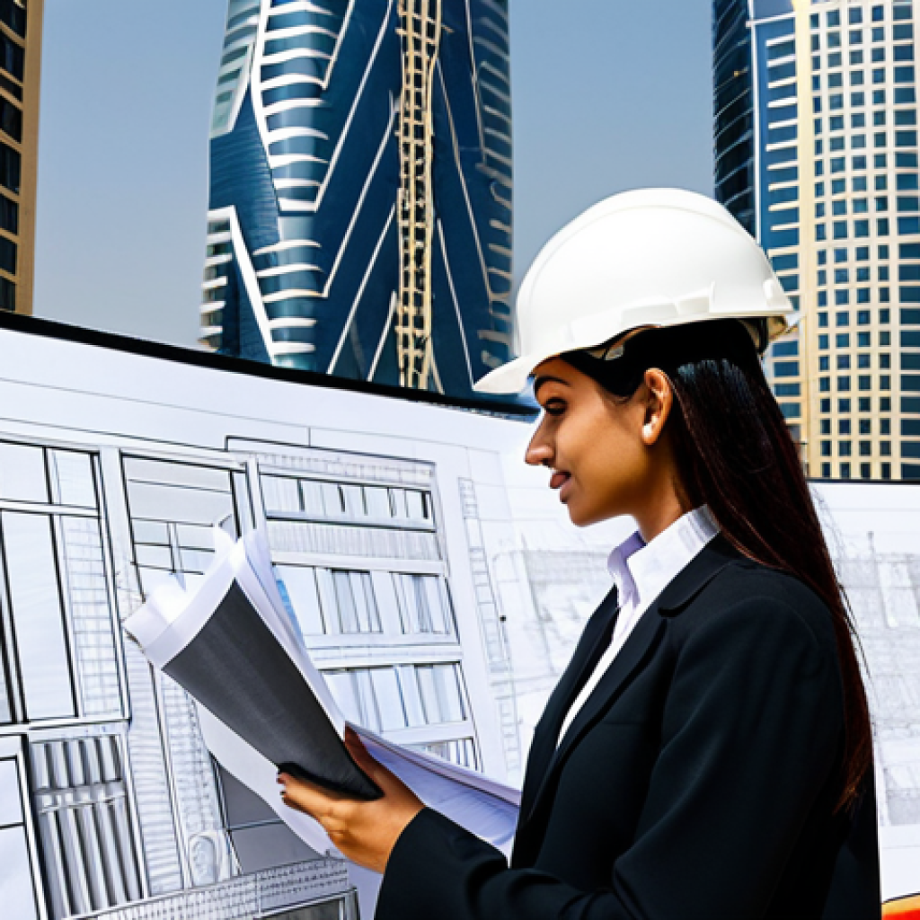 **Prompt:** "A professional female architect of Arabic descent, fully clothed in modest professional attire, reviewing blueprints on a construction site in Dubai, modern skyscrapers in the background, safe for work, appropriate content, perfect anatomy, natural proportions, high-resolution, professional photography, family-friendly."