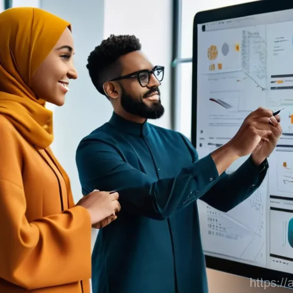 크리에이티브 허브의 협업 플랫폼 분석 - **Prompt:** A diverse team of creative professionals, including a hijab-wearing graphic designer, a ...
