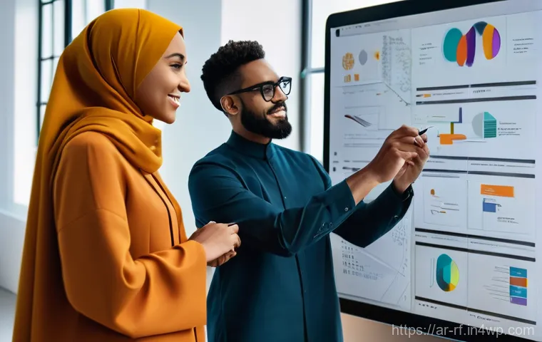 크리에이티브 허브의 협업 플랫폼 분석 - **Prompt:** A diverse team of creative professionals, including a hijab-wearing graphic designer, a ...