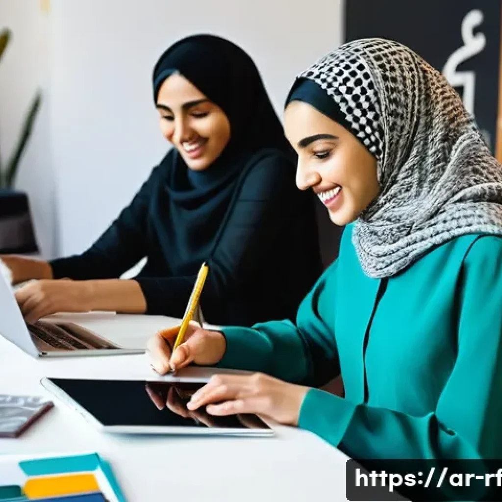 크리에이티브 허브와 크리에이티브 산업의 융합 - **Prompt:** A group of diverse young Arab professionals, both male and female, collaboratively worki...