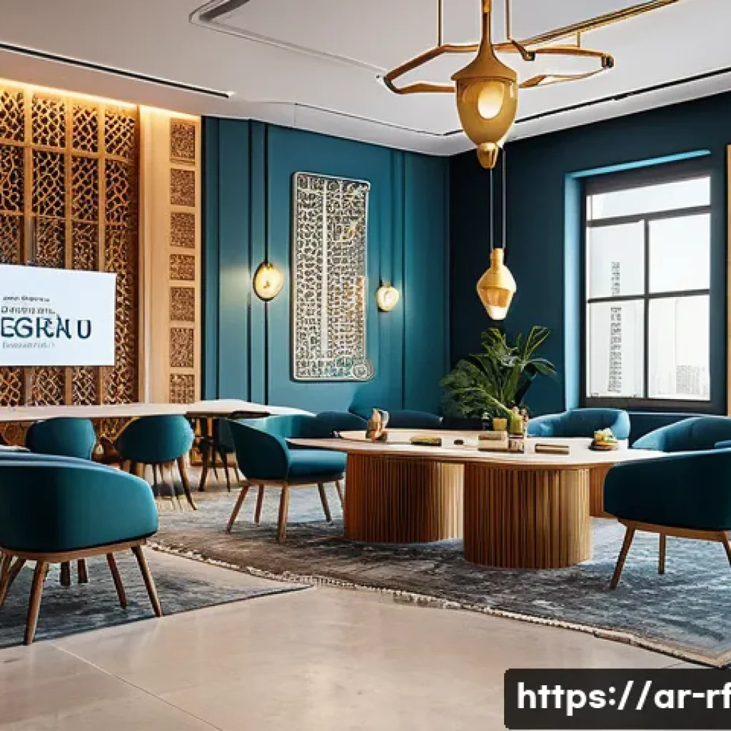 크리에이티브 허브에서의 비즈니스 모델 혁신 - A modern office environment in a Middle Eastern startup, showcasing a diverse team of professionals ...