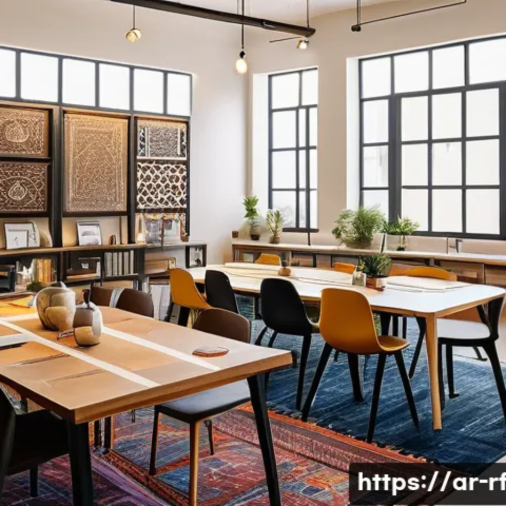 크리에이티브 허브와 예술 산업의 연계성 - A vibrant creative co-working space in a modern Middle Eastern city, featuring Arab artists and entr...