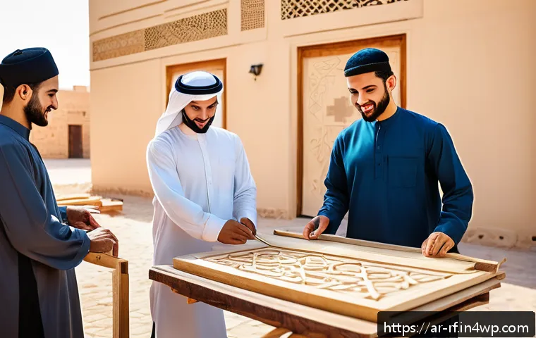 크리에이티브 허브의 사회적 책임 경영 - A vibrant community training center in a Middle Eastern town, featuring young Arab men and women wea...