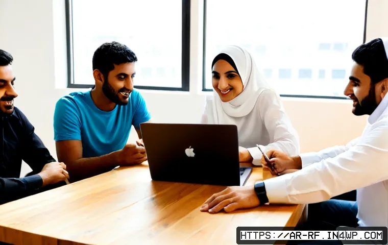 크리에이티브 허브에서의 피드백 문화 조성 - Photorealistic creative hub feedback session in a modern Gulf Arab coworking studio, diverse Arab de...